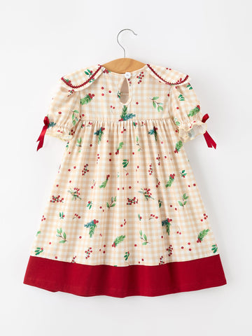 Fall Gingham Girls Dress Ruffle Collar Bow