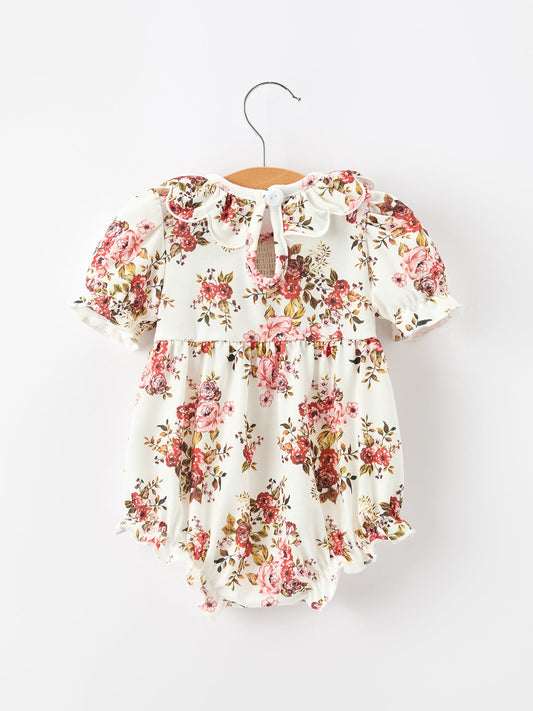 Fall Garden Baby Romper Smocked Petal Collar Bow -