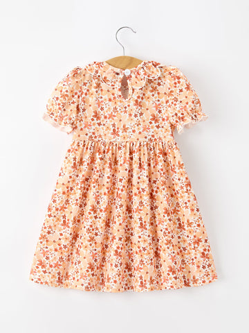 Fall Rust Floral Baby Girls Dress Smocked Petal Collar