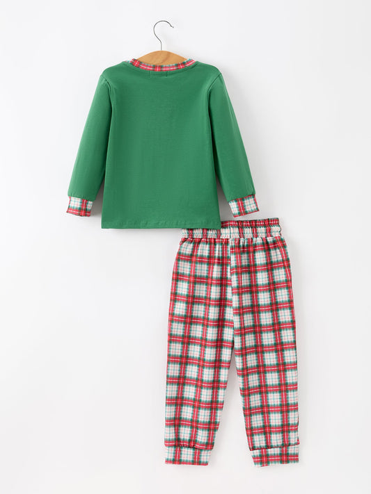 Christmas Tree Plaid Boys Set Long Sleeve Top Pants -