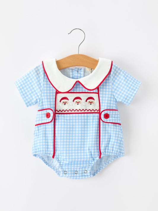 Christmas Santa Embroidered Boys Jon Jon Peter Pan Collar -