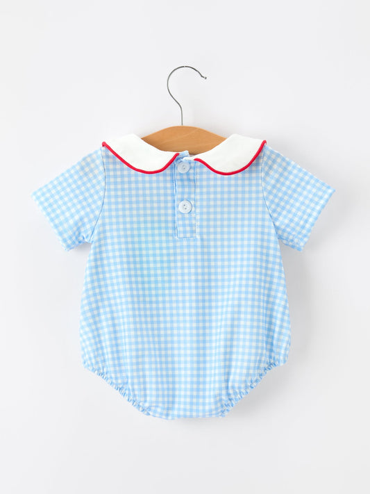 Christmas Santa Embroidered Boys Jon Jon Peter Pan Collar -