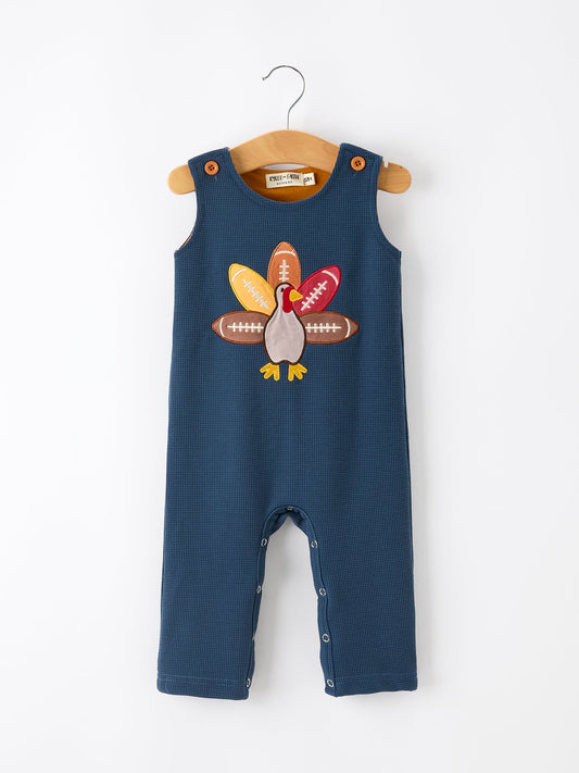 Thanksgiving Turkey Applique Baby Waffle Romper Sleeveless -