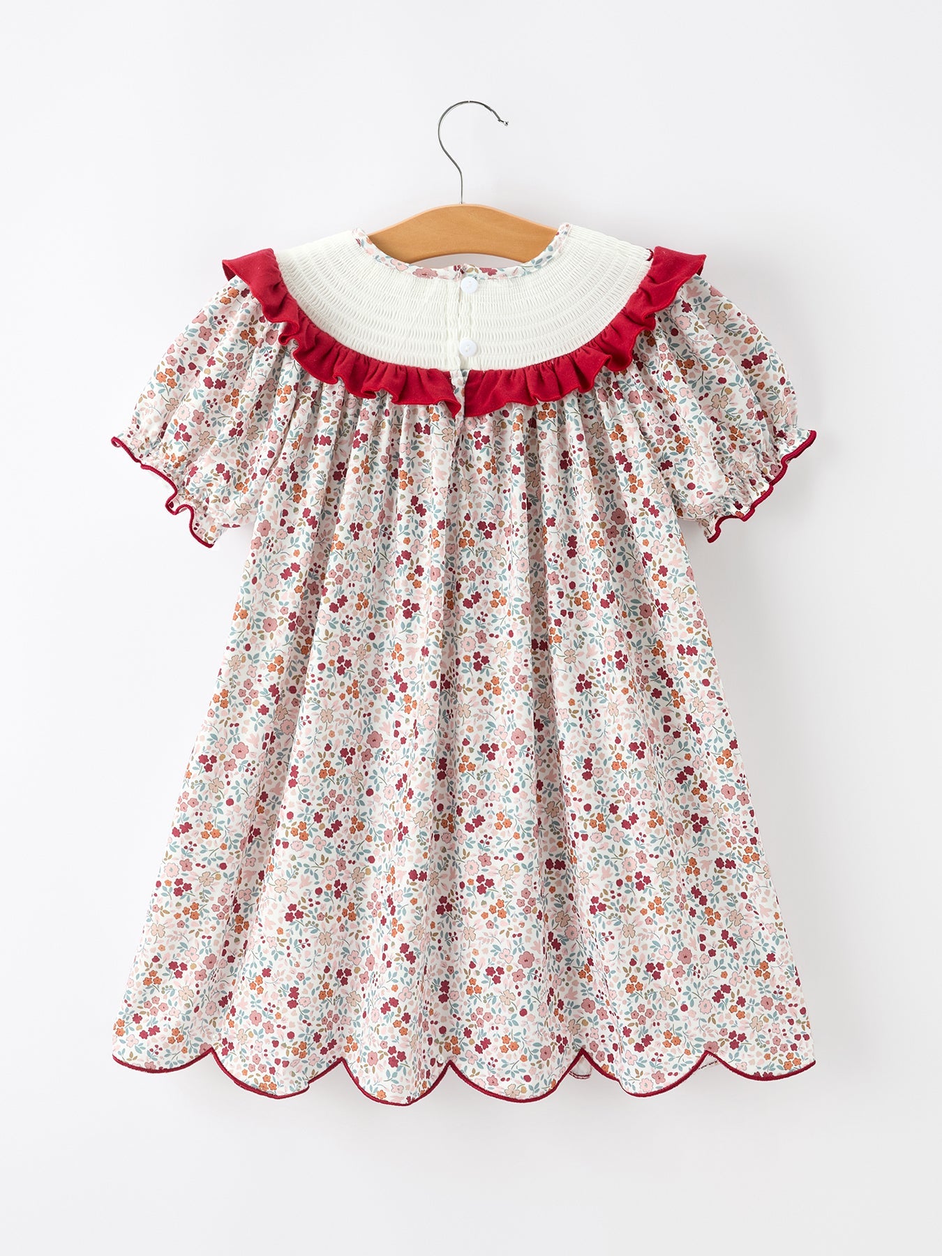 Fall Pumpkin Embroidery Girls Dress Floral Ruffle Collar Dress -