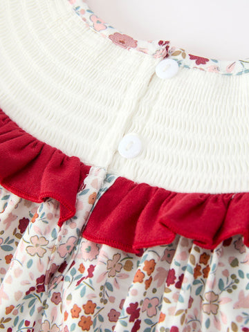 Fall Pumpkin Embroidery Girls Dress Floral Ruffle Collar Dress -
