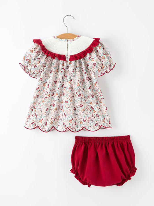 Fall Pumpkin Embroidery Baby Girl Outfit Set Red Bloomer Set -