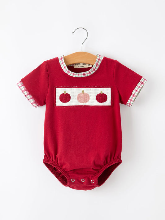 Fall Pumpkin Embroidery Baby Boy Romper -