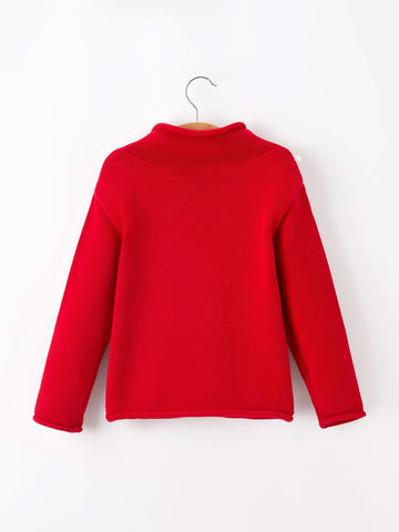 Baby Girl Christmas Red Knit Sweater with Embroidered Tree Appliqué -