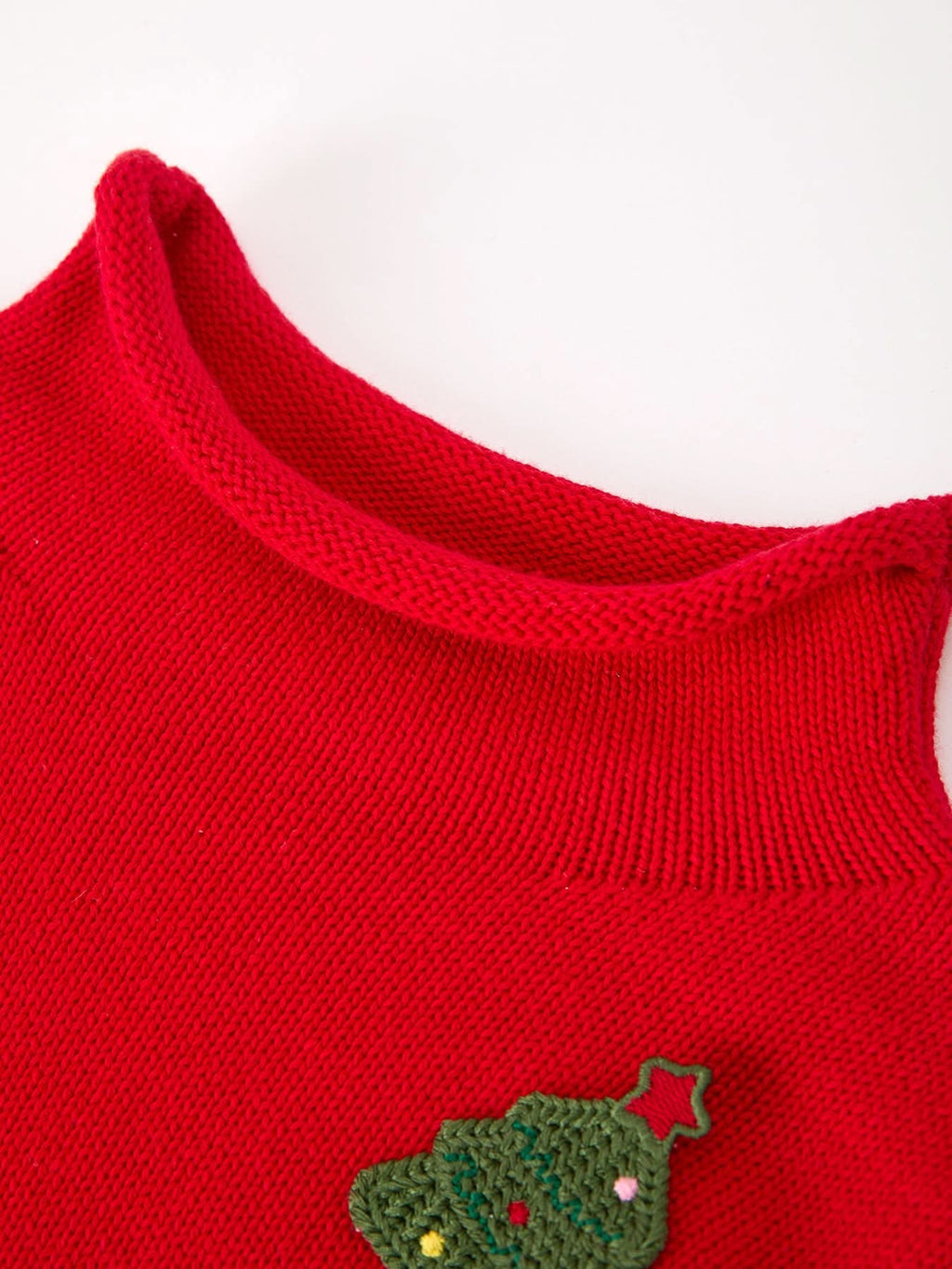 Baby Girl Christmas Red Knit Sweater with Embroidered Tree Appliqué -