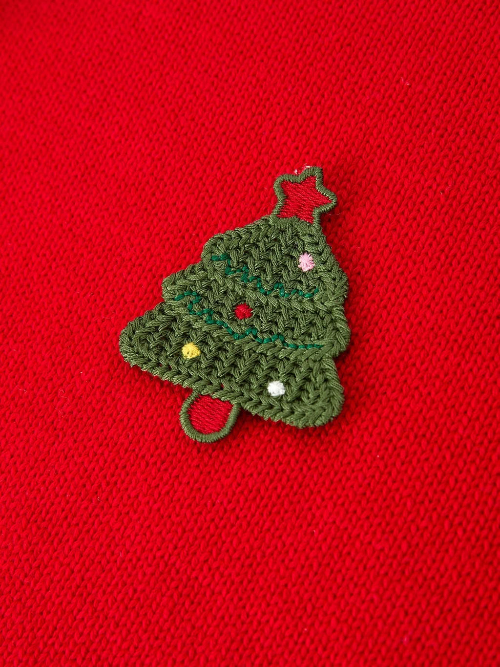 Baby Girl Christmas Red Knit Sweater with Embroidered Tree Appliqué -