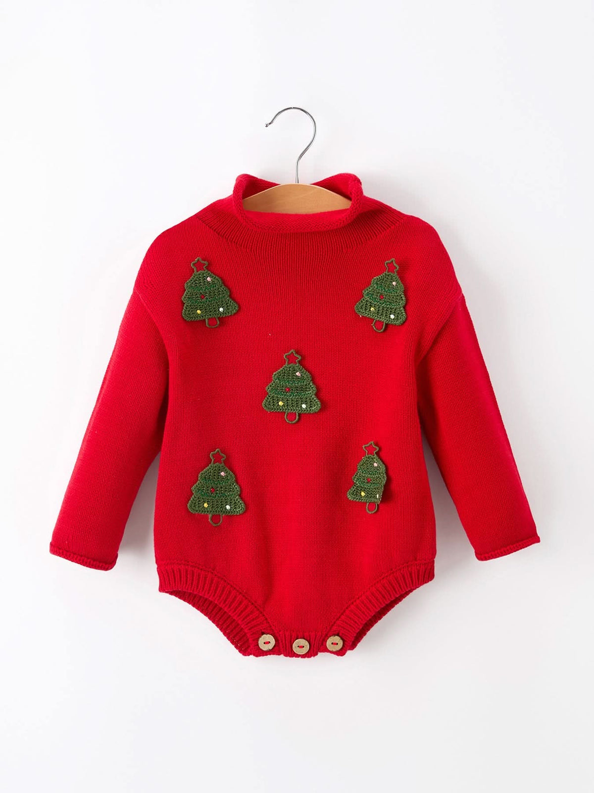 Baby Girls Christmas Red Knit Tree Appliqué Romper -
