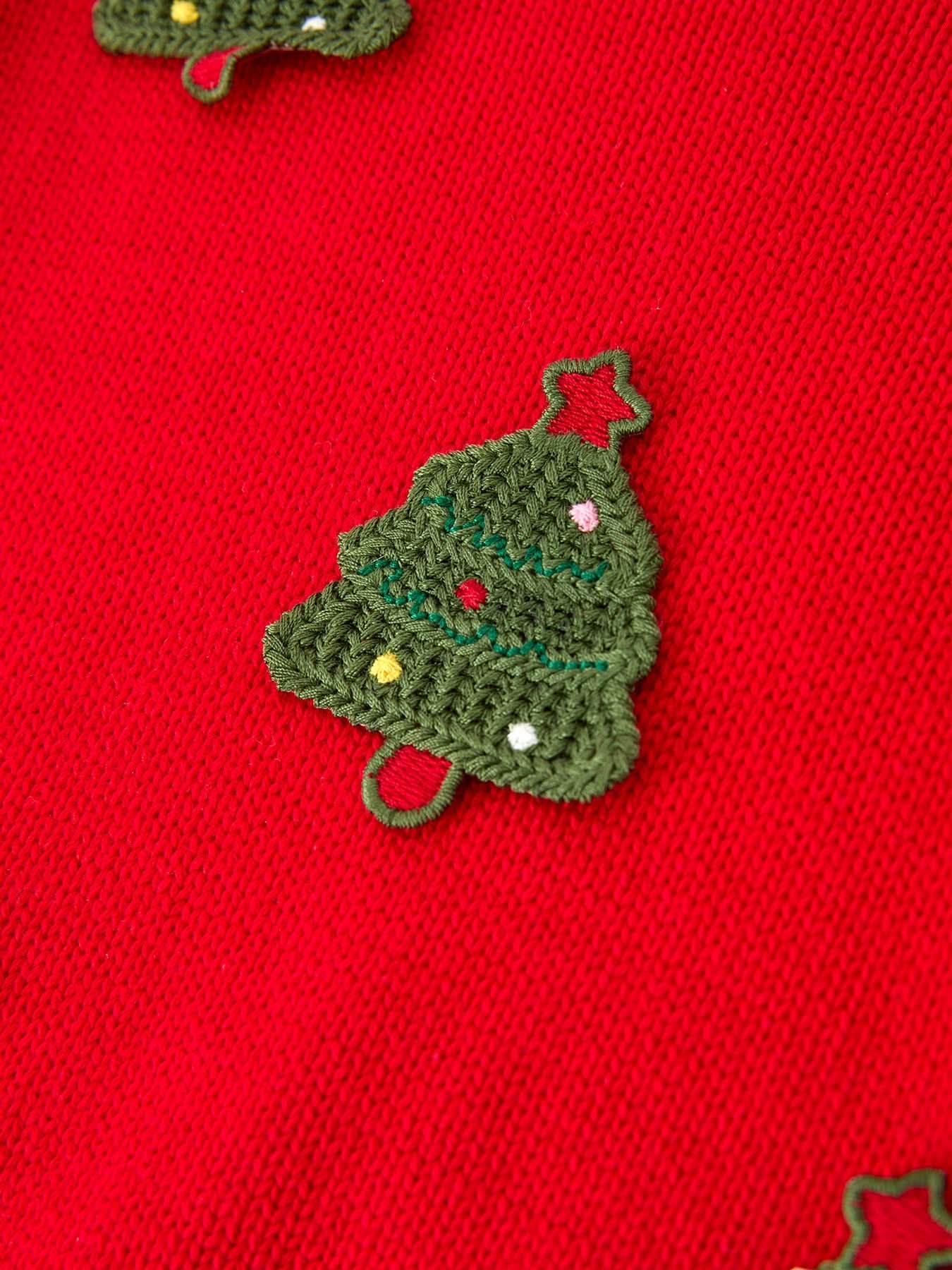 Baby Girls Christmas Red Knit Tree Appliqué Romper -