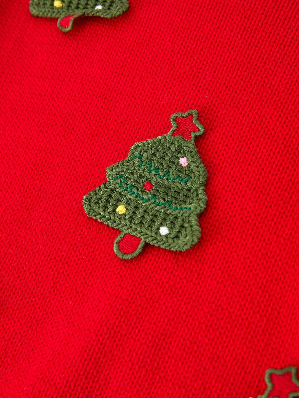Baby Girls Christmas Red Knit Tree Appliqué Romper -