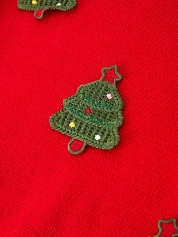 Baby Girls Christmas Red Knit Tree Appliqué Romper -