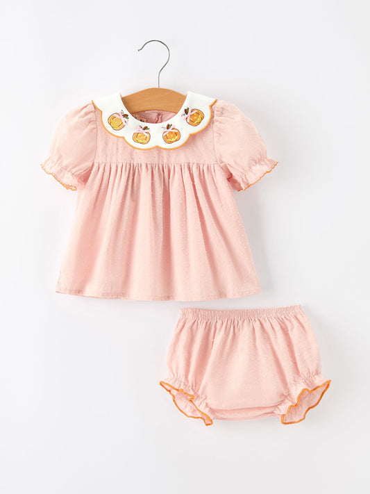 Halloween Pumpkin Embroidered Girls Bloomer Set -