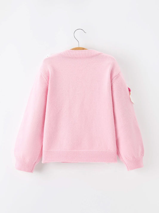 Baby Girl Christmas Pink Santa Bow Knit Cardigan Sweater -