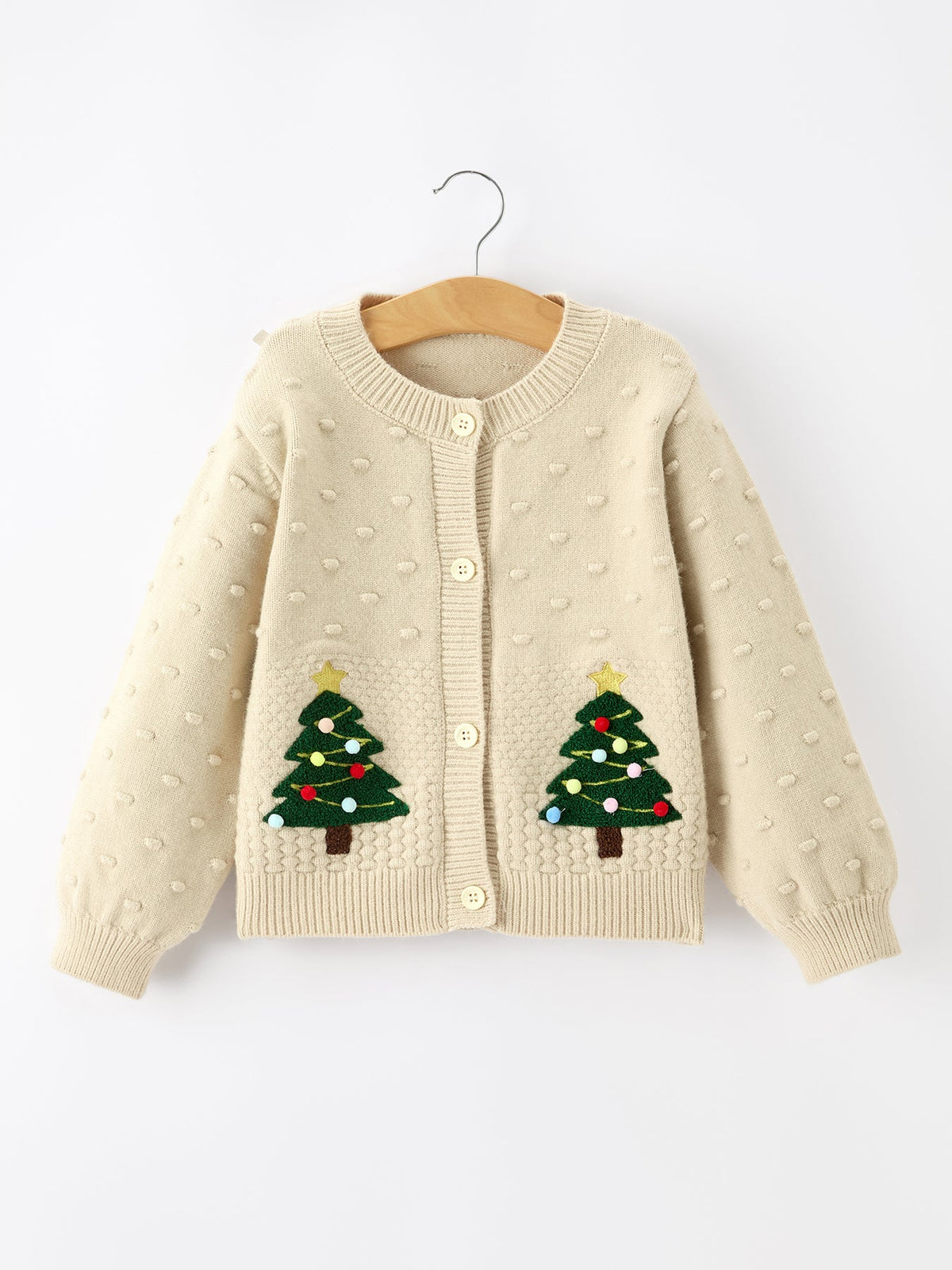 Christmas Tree Knit Cardigan Kids Holiday Sweater Button Front