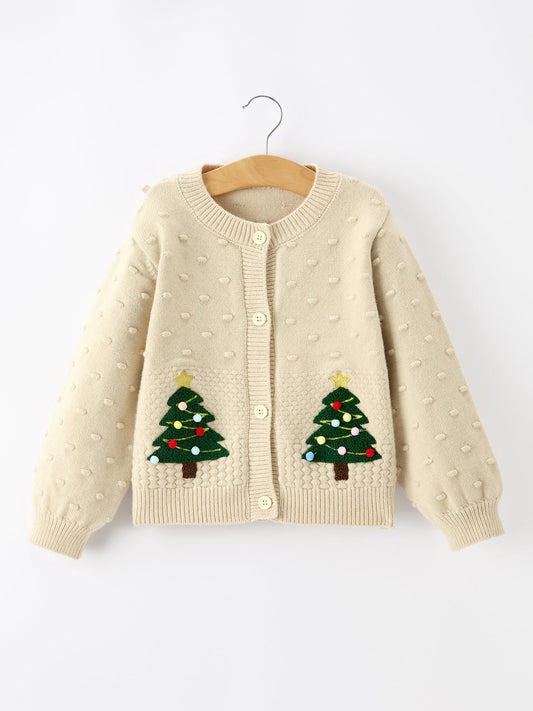 Christmas Tree Knit Cardigan Kids Holiday Sweater Button Front -