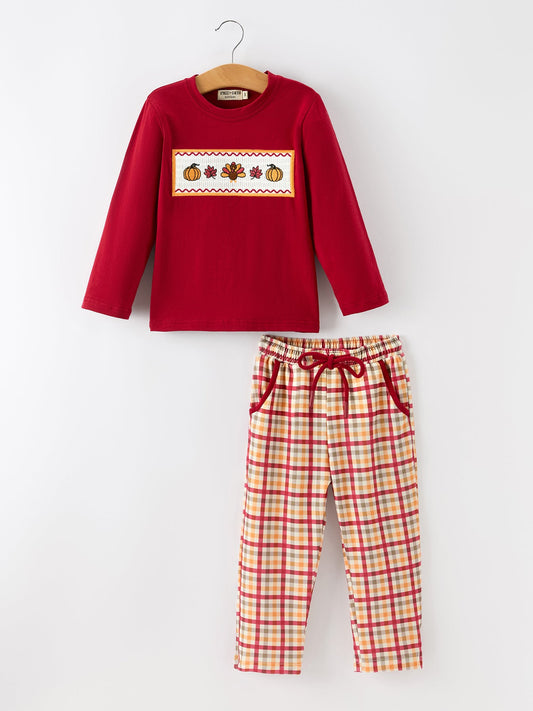 Boy Thanksgiving Pumpkin Turkey Maple Leaf Outfit Set -