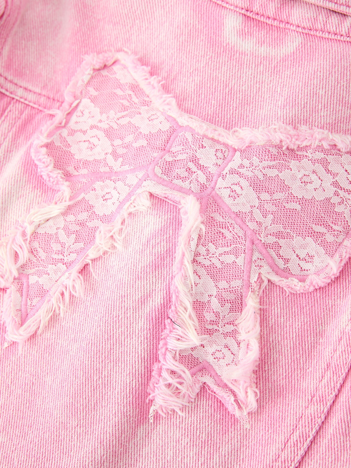 Girls Pink Denim Jacket with Lace Bow Back Detail