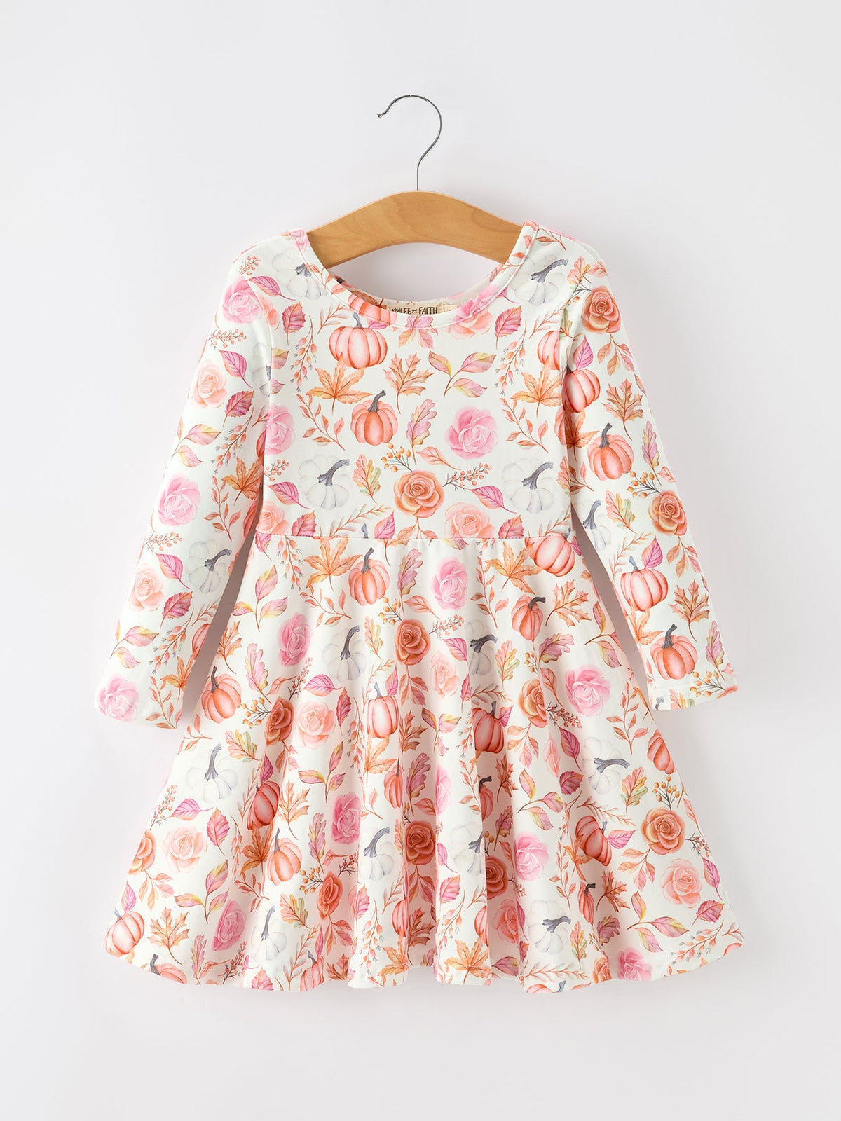 Thanksgiving Pumpkin Floral Girls Twirl Dress