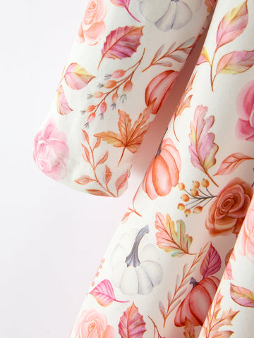 Thanksgiving Pumpkin Floral Girls Twirl Dress