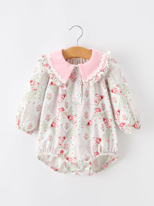 Fall Girls Floral Lace Collar Ruffle Romper Long-sleeved -