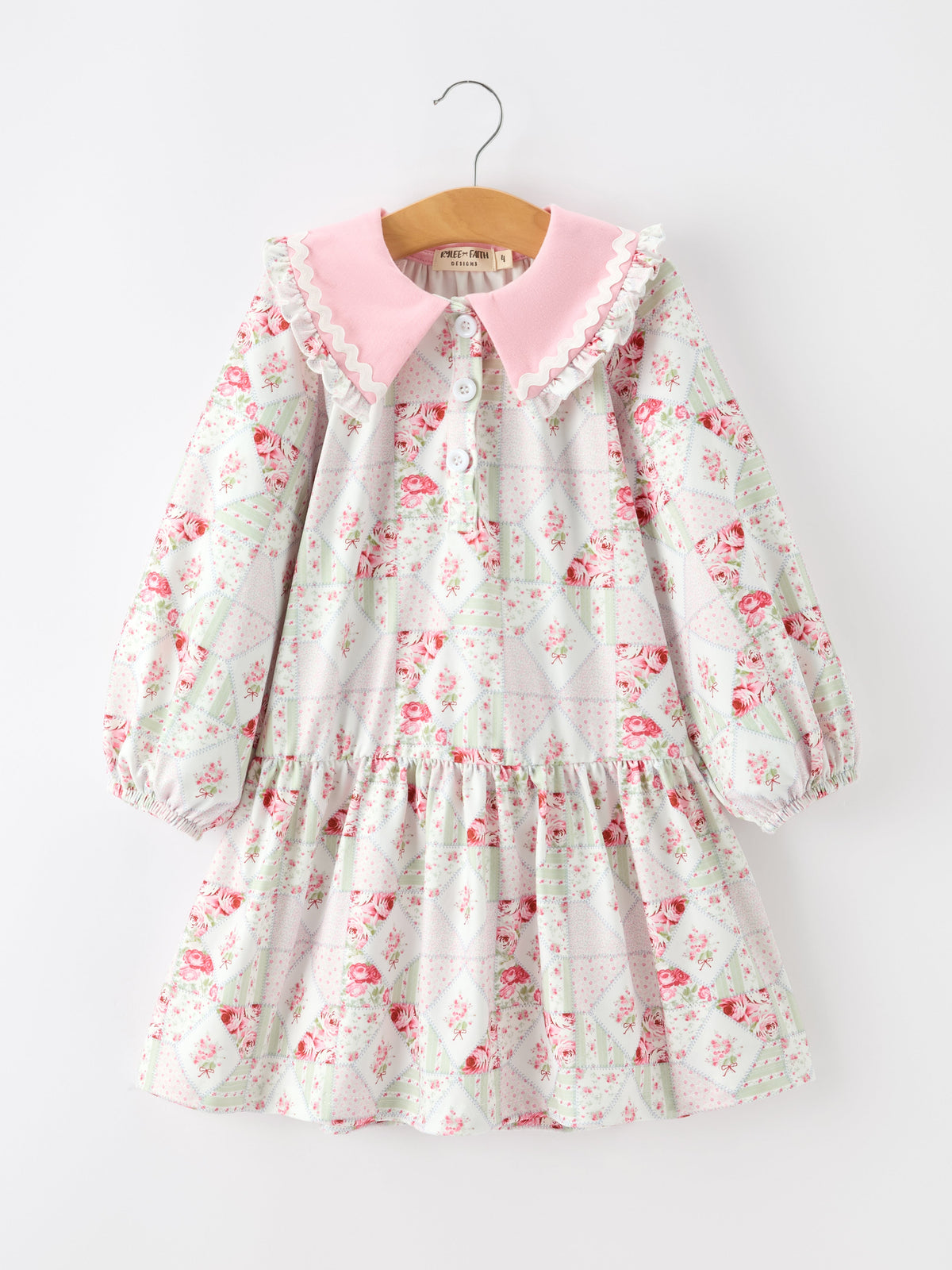 Fall Girls Floral Peter Pan Collar Ruffle Long-sleeved Dress -