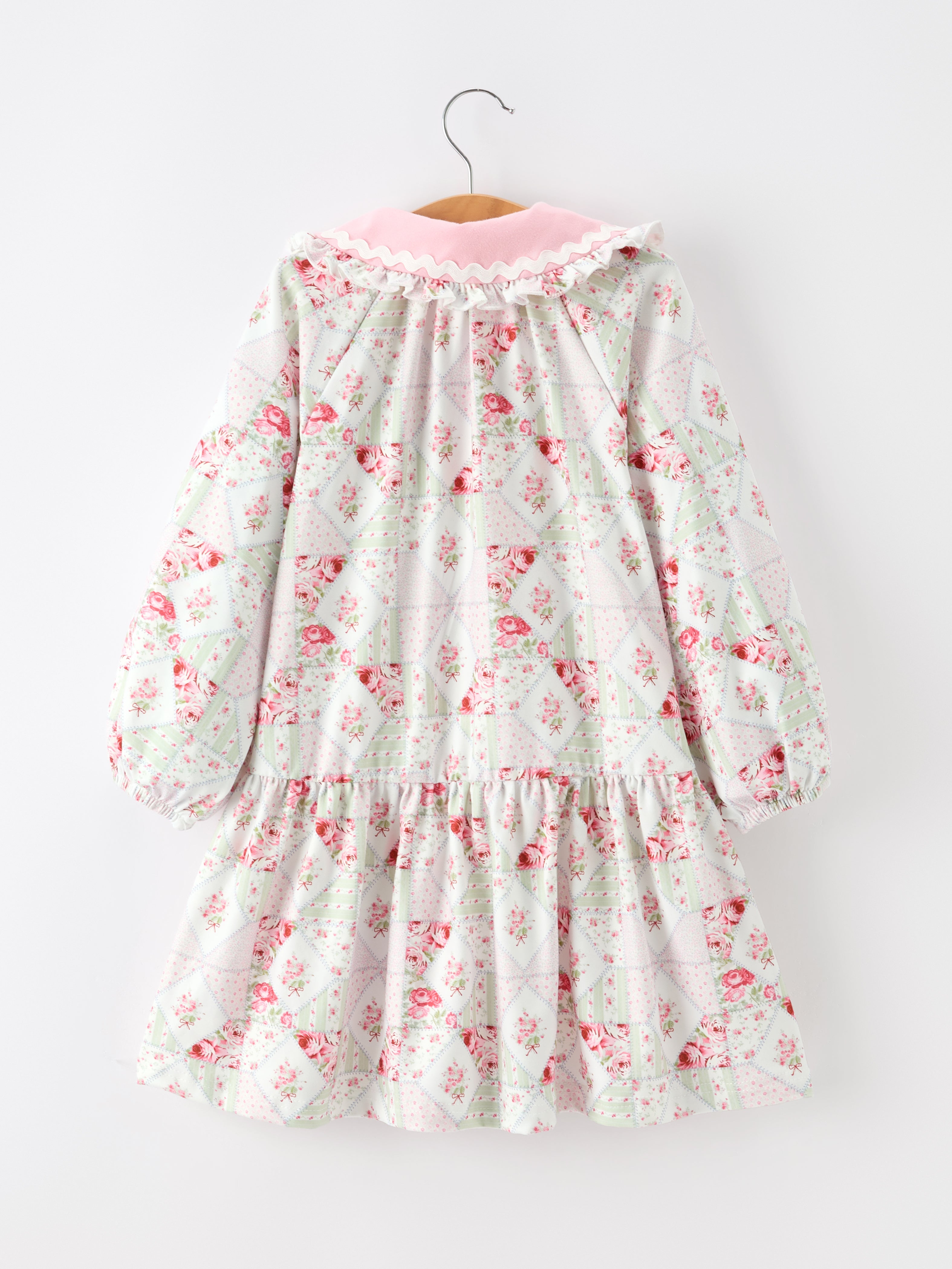 Fall Girls Floral Peter Pan Collar Ruffle Long-sleeved Dress -