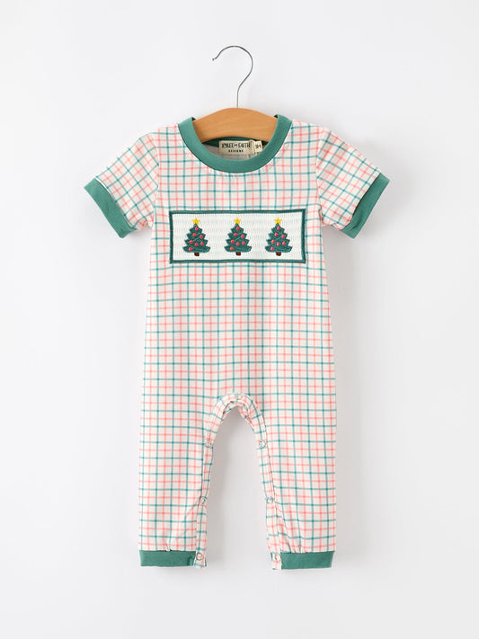 Baby Boy Christmas Embroidered Plaid Jonjon Romper -