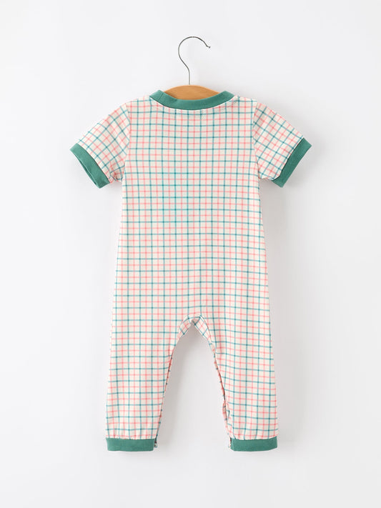 Baby Boy Christmas Embroidered Plaid Jonjon Romper -