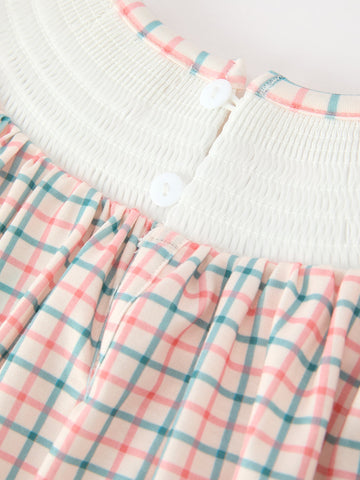 Girls Christmas Smocked Plaid Dress with Tree Embroidery