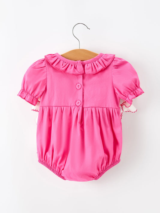 Fall Baby Girl Hot Pink Ruffle Smocked Embroidery Romper -