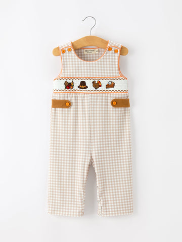 Thanksgiving Boys Gingham Jon Jon Embroidered Romper