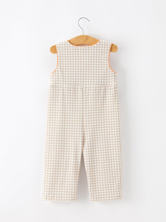 Thanksgiving Boys Gingham Jon Jon Embroidered Romper -