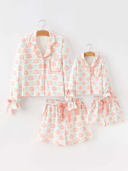 Mommy and Me Fall Pumpkin Print Pajama Set -