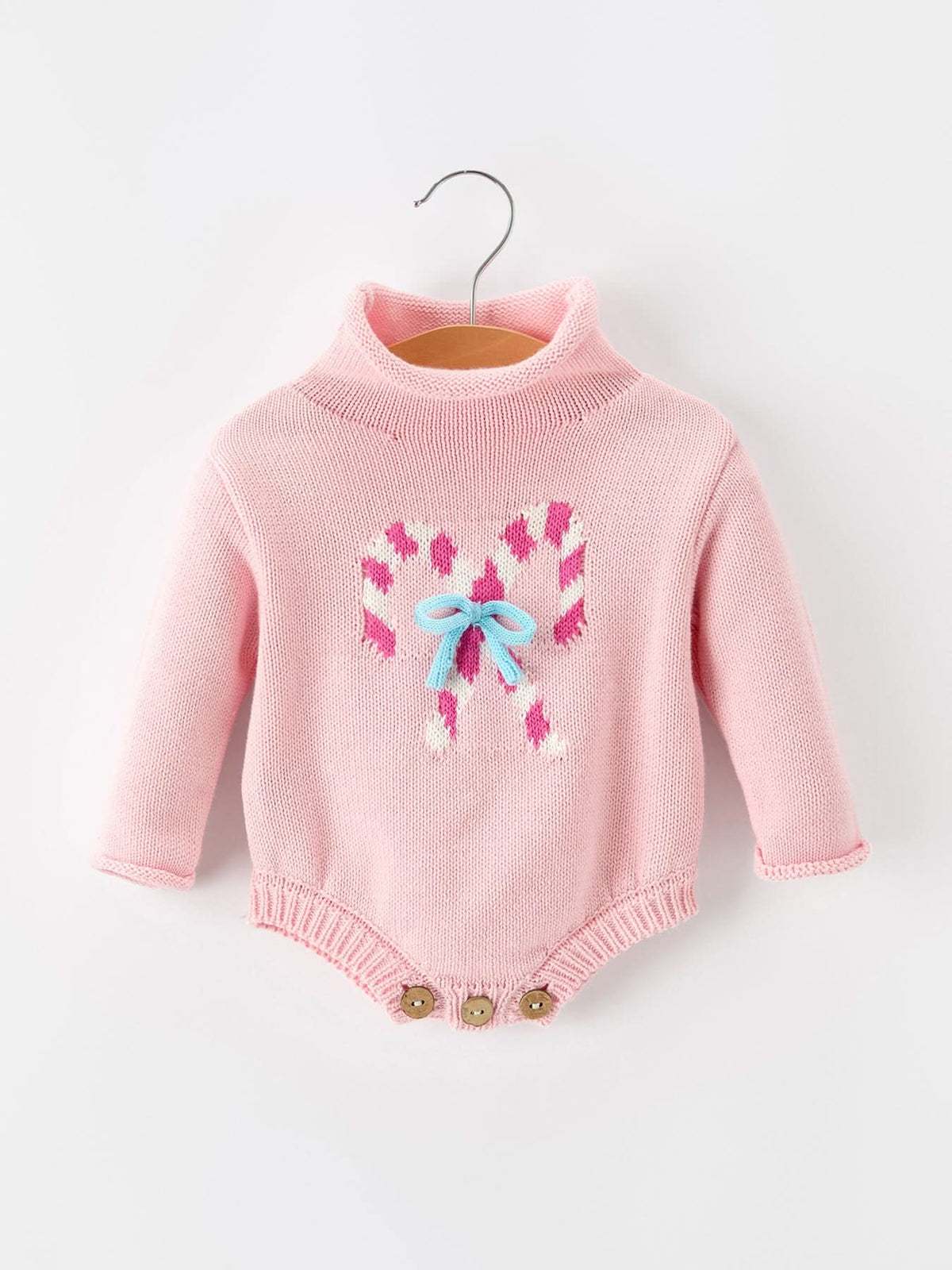 Christmas Candy Cane Bow Knit Baby Girls Romper -