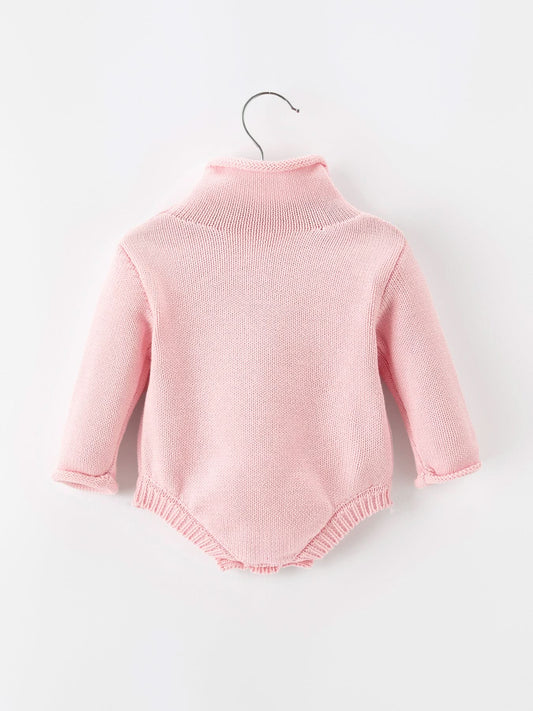 Christmas Candy Cane Bow Knit Baby Girls Romper -