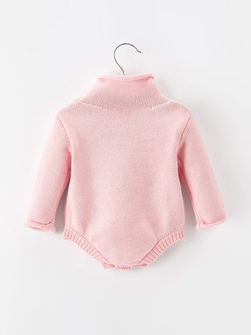 Christmas Candy Cane Bow Knit Baby Girls Romper -