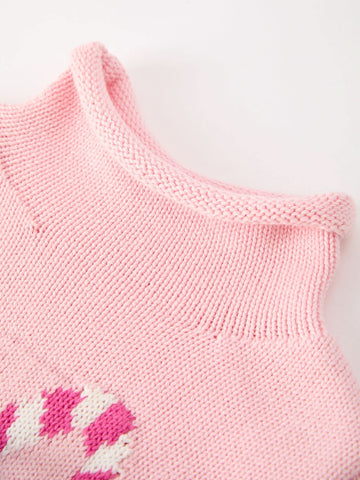 Christmas Candy Cane Bow Knit Baby Girls Romper -