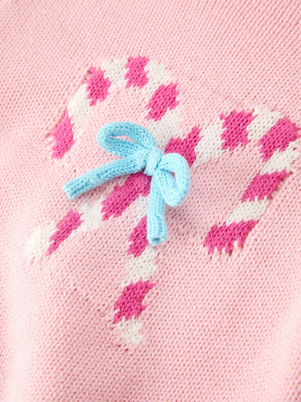 Christmas Candy Cane Bow Knit Baby Girls Romper -