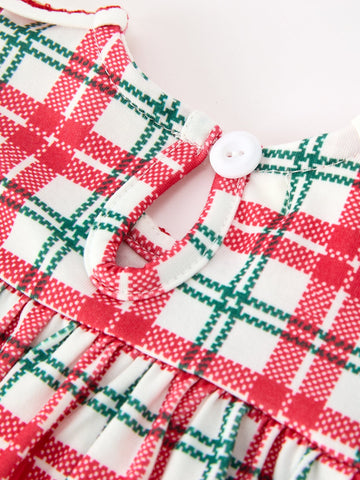 Red Christmas Plaid Wreath Baby Girl Bubble Romper