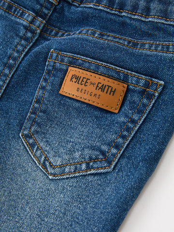 Girls Denim Bell Bottom Pants Lace Flare Jeans