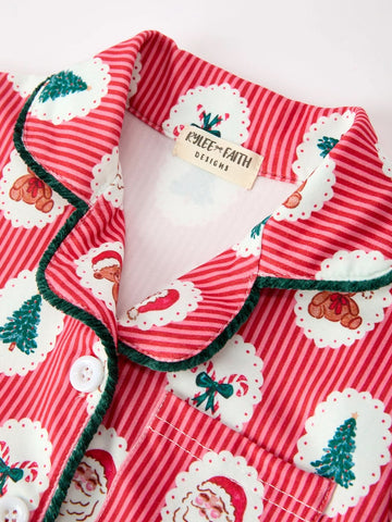 Mommy and Me Christmas Santa Print Pajama Set with Fur Trim -