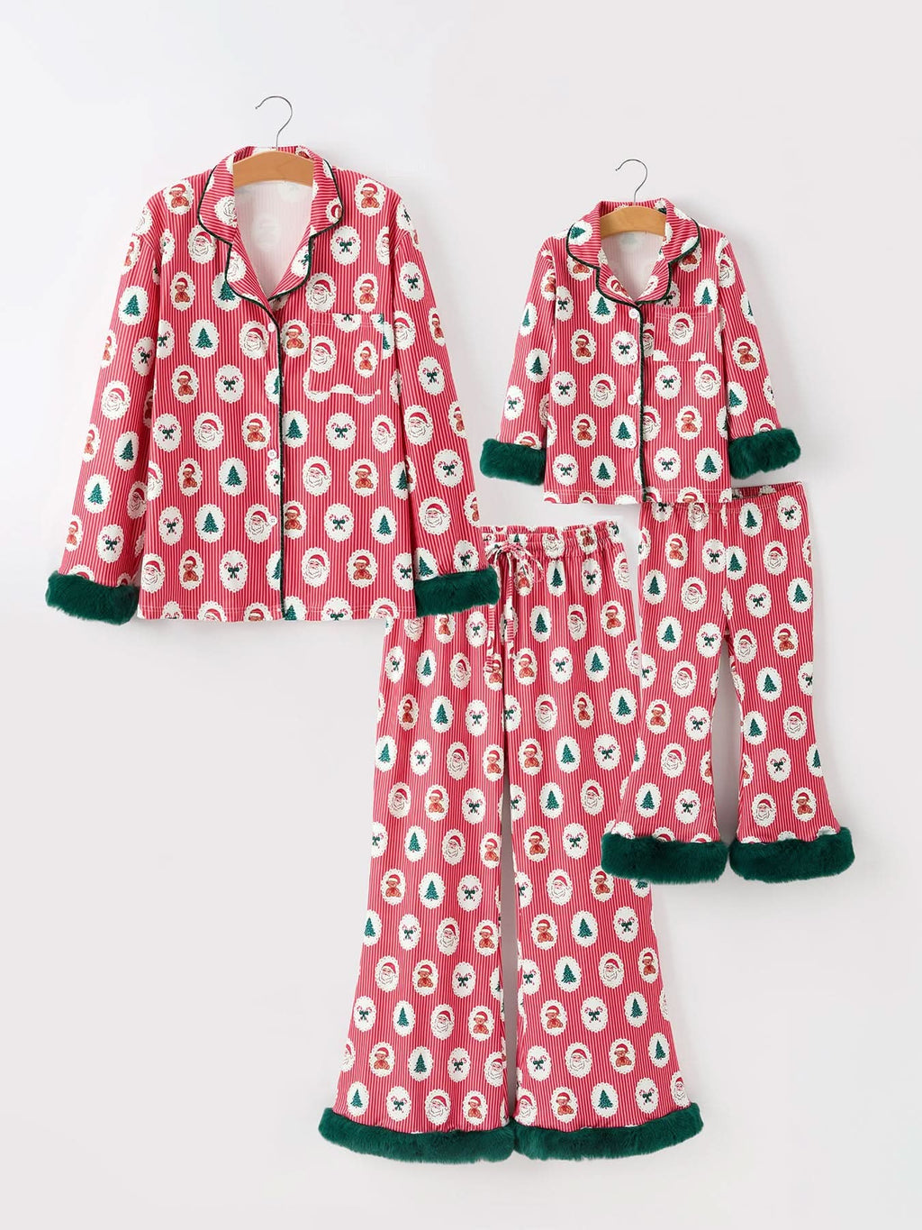 Mommy and Me Christmas Santa Print Pajama Set with Fur Trim -