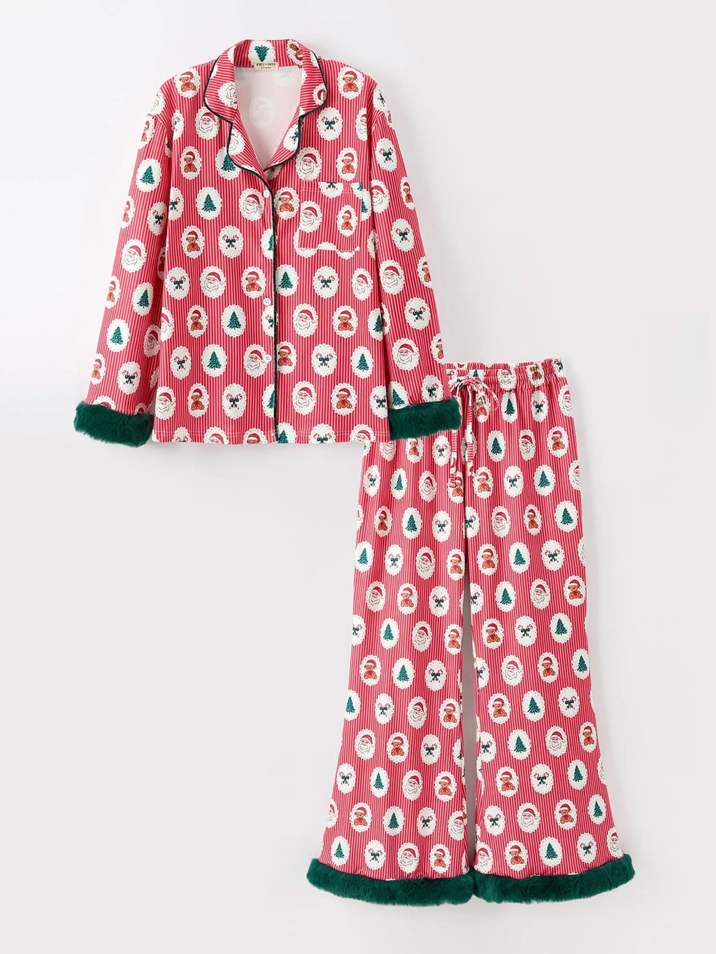 Mommy and Me Christmas Santa Print Pajama Set with Fur Trim -