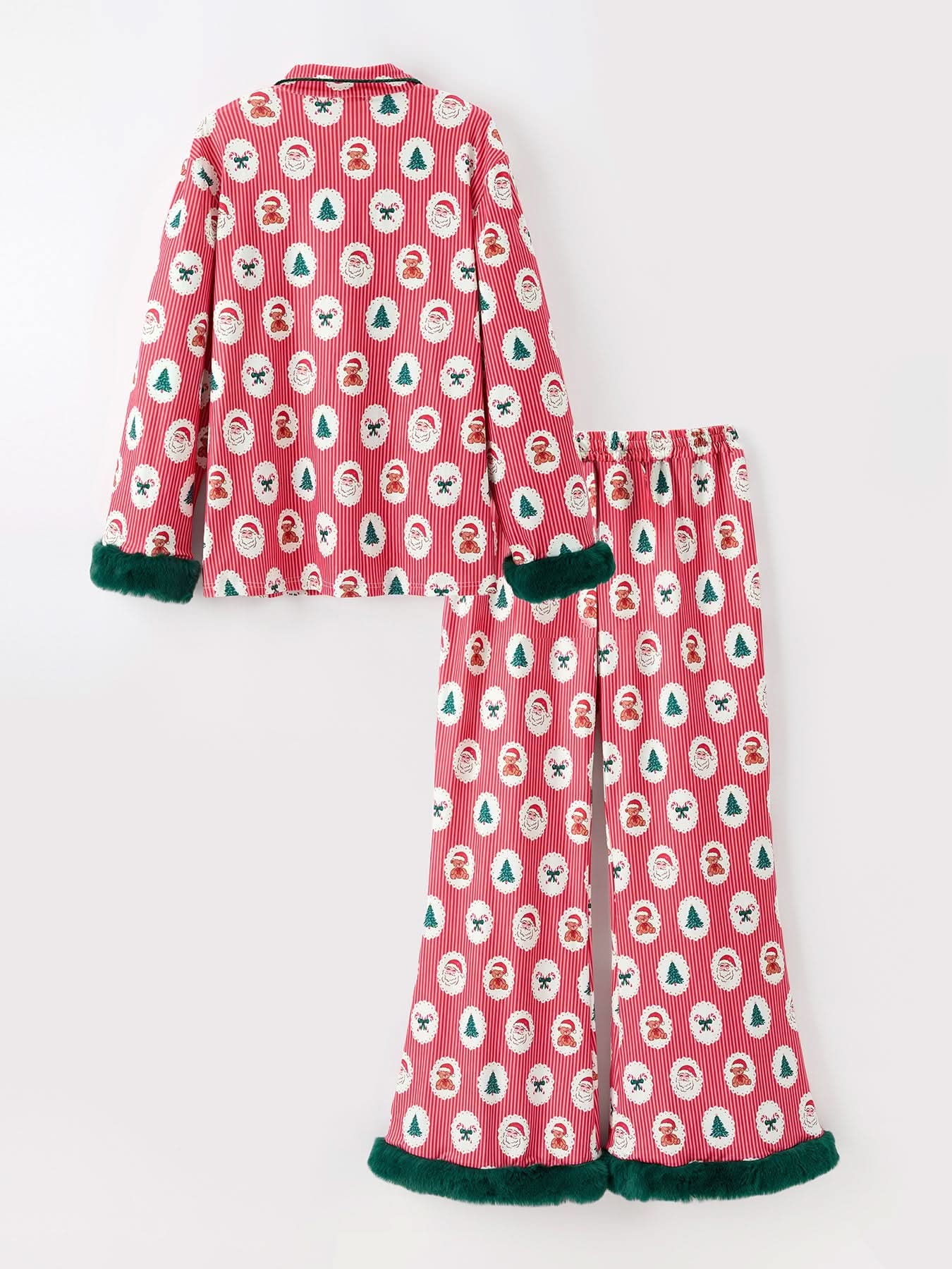 Mommy and Me Christmas Santa Print Pajama Set with Fur Trim -
