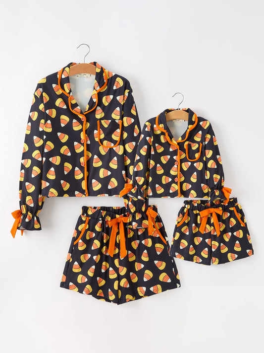 Halloween Candy Corn Mommy and Me Pajama Set Matching Lounge Set -