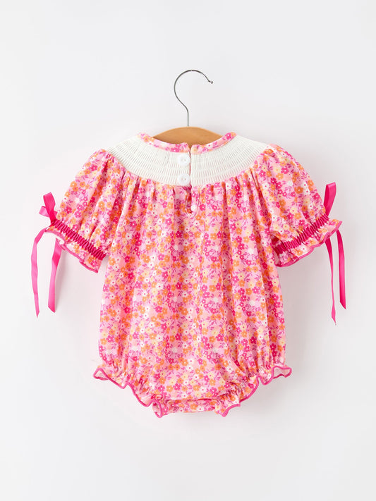 Girls Halloween & Thanksgiving Floral Smocked Bubble Romper -