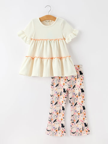 Halloween Black Cat Girls Bell Bottom Pant Set
